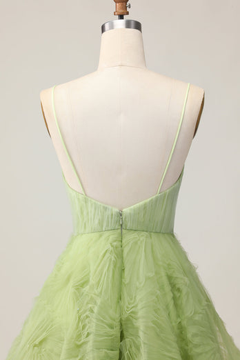 Green Spaghetti Straps A Line Short Homecoming Dress