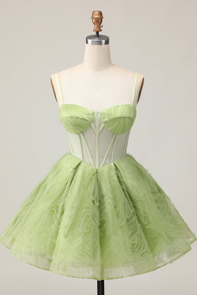 Green Corset Spaghetti Straps A Line Short Homecoming Dress