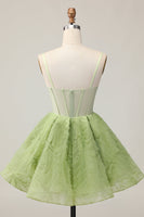 Load image into Gallery viewer, Green Corset Spaghetti Straps A Line Short Homecoming Dress