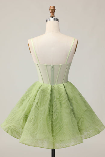 Green Corset Spaghetti Straps A Line Short Homecoming Dress
