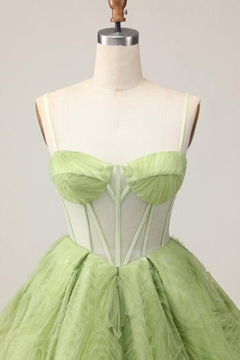 Green Corset Spaghetti Straps A Line Short Homecoming Dress