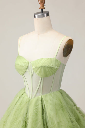 Green Corset Spaghetti Straps A Line Short Homecoming Dress