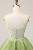 Load image into Gallery viewer, Green Corset Spaghetti Straps A Line Short Homecoming Dress