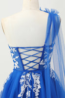 Load image into Gallery viewer, Royal Blue Tulle One Shoulder Short Homecoming Dress with 3D Flower