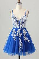 Load image into Gallery viewer, Royal Blue Tulle A Line Short Homecoming Dress with Appliques