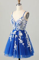 Load image into Gallery viewer, Royal Blue Tulle A Line Short Homecoming Dress with Appliques