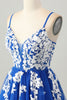 Load image into Gallery viewer, Royal Blue Tulle A Line Short Homecoming Dress with Appliques