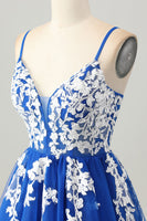 Load image into Gallery viewer, Royal Blue Tulle A Line Short Homecoming Dress with Appliques