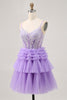 Load image into Gallery viewer, Sparkly Lavender Floral Corset Short Homecoming Dress with Ruffles