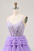Load image into Gallery viewer, Sparkly Lavender Floral Corset Short Homecoming Dress with Ruffles