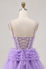 Load image into Gallery viewer, Sparkly Lavender Floral Corset Short Homecoming Dress with Ruffles