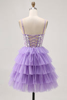Load image into Gallery viewer, Lavender Floral Short Corset Homecoming Dress with Ruffles