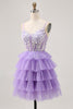 Load image into Gallery viewer, Lavender Floral Short Corset Homecoming Dress with Ruffles