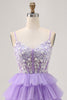 Load image into Gallery viewer, Lavender Floral Short Corset Homecoming Dress with Ruffles