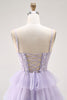 Load image into Gallery viewer, Glitter Lilac A Line Tiered Tulle Long Corset Prom Dress with Lace