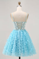 Load image into Gallery viewer, Sparkly Floral Blue A Line Short Corset Homecoming Dress with Sequins