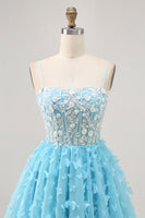 Load image into Gallery viewer, Sparkly Floral Blue A Line Short Corset Homecoming Dress with Sequins