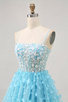 Load image into Gallery viewer, Sparkly Floral Blue A Line Short Corset Homecoming Dress with Sequins