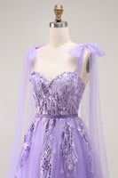 Load image into Gallery viewer, Sparkly Purple Tulle A Line Long Prom Dress with Sequins