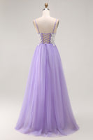 Load image into Gallery viewer, Sparkly Purple A Line Tulle Long Corset Prom Dress with Sequins