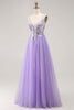 Load image into Gallery viewer, Sparkly Purple A Line Tulle Long Corset Prom Dress with Sequins