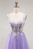 Load image into Gallery viewer, Sparkly Purple A Line Tulle Long Corset Prom Dress with Sequins