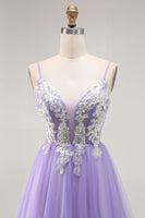 Load image into Gallery viewer, Sparkly Purple A Line Tulle Long Corset Prom Dress with Sequins