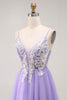 Load image into Gallery viewer, Sparkly Purple A Line Tulle Long Corset Prom Dress with Sequins