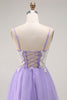 Load image into Gallery viewer, Sparkly Purple A Line Tulle Long Corset Prom Dress with Sequins