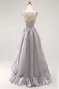 Load image into Gallery viewer, Sparkly Grey A Line Ruffled Long Corset Prom Dress with Beading