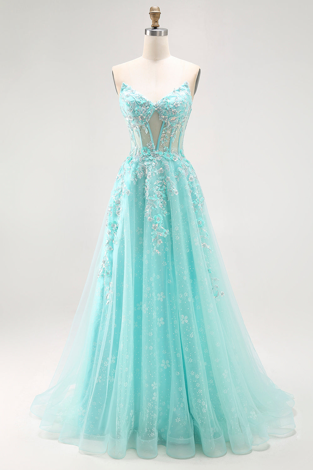 Sparkly Green A Line Long Corset Prom Dress with Lace