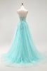 Load image into Gallery viewer, Sparkly Green A Line Long Corset Prom Dress with Lace