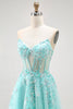 Load image into Gallery viewer, Sparkly Green A Line Long Corset Prom Dress with Lace