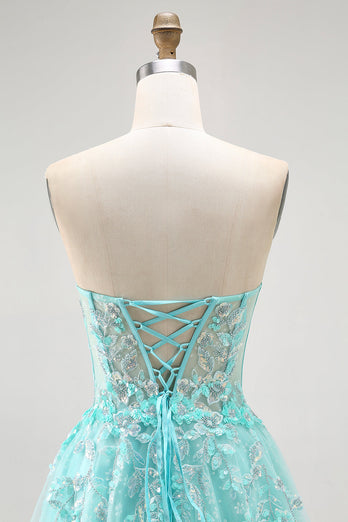 Sparkly Green A Line Long Corset Prom Dress with Lace