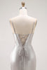 Load image into Gallery viewer, Grey Mermaid Ruffled Metallic Long Corset Prom Dress with Slit