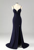 Load image into Gallery viewer, Glitter Navy Mermaid Spaghetti Straps Long Corset Prom Dress with Slit