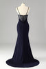 Load image into Gallery viewer, Glitter Navy Mermaid Spaghetti Straps Long Corset Prom Dress with Slit