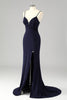 Load image into Gallery viewer, Glitter Navy Mermaid Spaghetti Straps Long Corset Prom Dress with Slit
