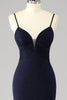 Load image into Gallery viewer, Glitter Navy Mermaid Spaghetti Straps Long Corset Prom Dress with Slit