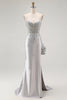 Load image into Gallery viewer, Sparkly Grey Mermaid Satin Mermaid Long Corset Prom Dress with Beading