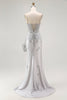 Load image into Gallery viewer, Sparkly Grey Mermaid Satin Mermaid Long Corset Prom Dress with Beading