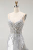 Load image into Gallery viewer, Sparkly Grey Mermaid Satin Mermaid Long Corset Prom Dress with Beading
