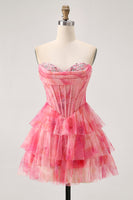 Load image into Gallery viewer, Sparkly Floral Red Beaded Short Corset Homecoming Dress with Ruffles