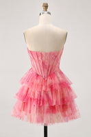 Load image into Gallery viewer, Sparkly Floral Red Beaded Short Corset Homecoming Dress with Ruffles