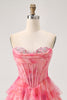 Load image into Gallery viewer, Sparkly Floral Red Beaded Short Corset Homecoming Dress with Ruffles