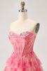 Load image into Gallery viewer, Sparkly Floral Red Beaded Short Corset Homecoming Dress with Ruffles