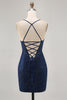 Load image into Gallery viewer, Sparkly Dark Blue Short Tight Homecoming Dress with Beading