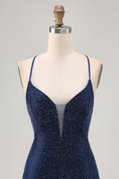 Load image into Gallery viewer, Sparkly Dark Blue Short Tight Homecoming Dress with Beading