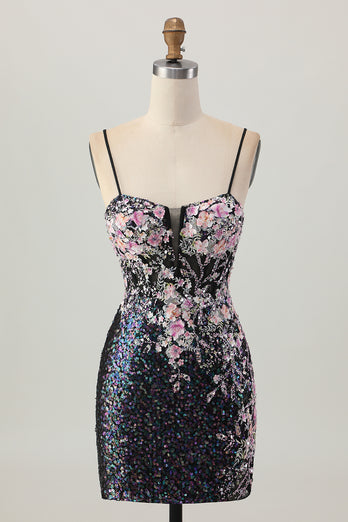 Sparkly Floral White Sequins Tight Short Corset Homecoming Dress