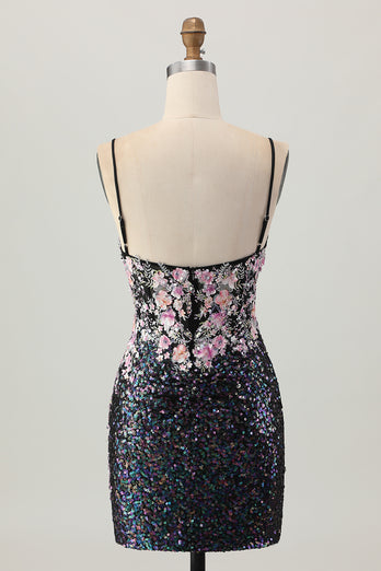 Sparkly Floral White Sequins Tight Short Corset Homecoming Dress